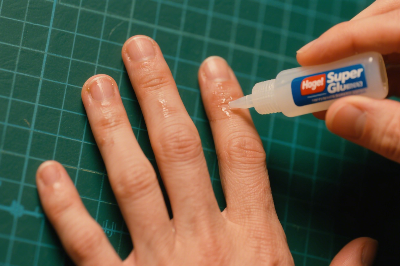 person removing super glue from fingers